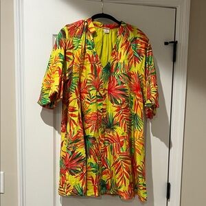 Magaschoni Tropical Leaf Print Mini Dress - Yellow, Red, Green